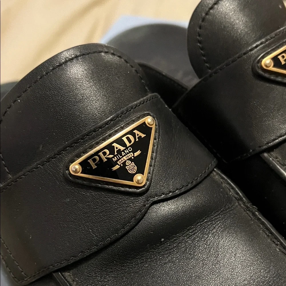 Prada Black Leather calzature donna vit sport Mules loafers 38.5 - Picture 4 of 9